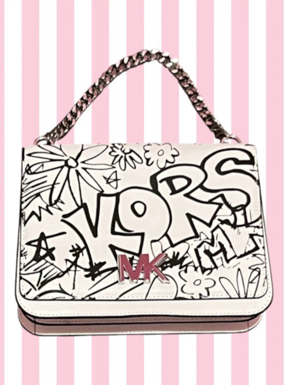 Michael Kors Pink & White Graffiti Shoulder Bag